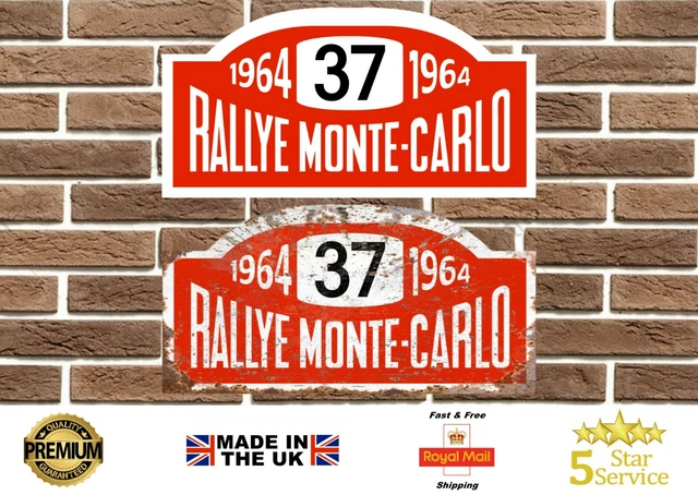 Panneau Métallique Rallye Monte-Carlo 1964 – N°37, Paddy Hopkirk, 16x7 Pouces