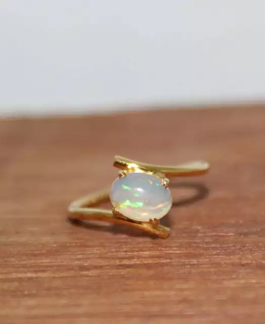 925 Argent Sterling Naturel Éthiopien Opale Main Multi Feu Gemstone Ring