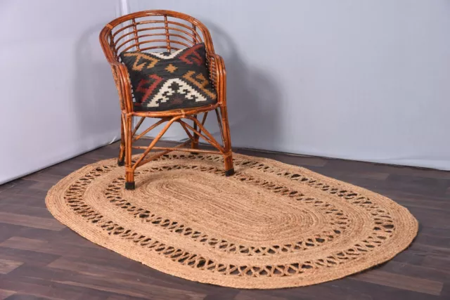 Natural Indian Jute Beige Rug Oval Shape Vintage Area Rug Home Décor Jute Rugs