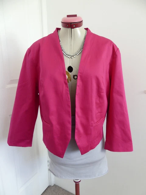JACQUI E CERISE Pink JACKET Size 18 Cropped Lined Pockets Party