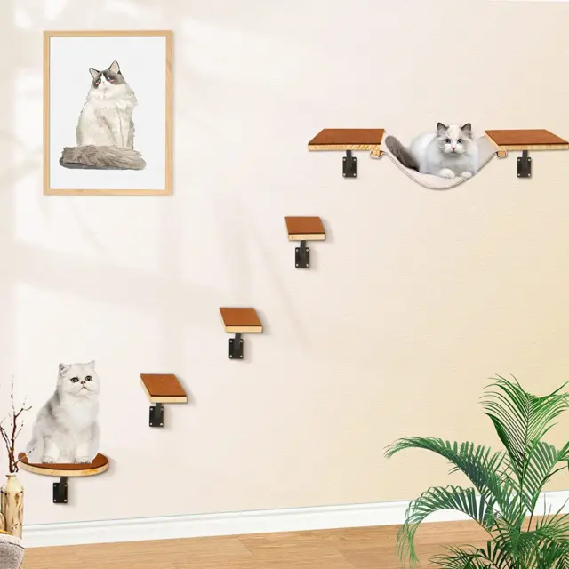 Cat Wall Shelves, Cat Wall Furniture, Wall Mounted Cat Hammock Wooden Perch Cat
