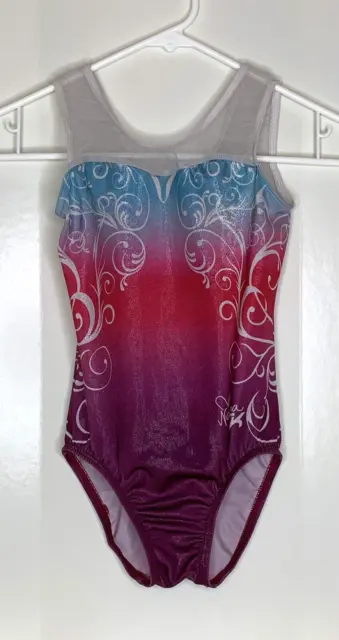 GK Elite ~ CL Nastia Liukin Gymnastics Leotard Child Girls Large Ombre Mesh