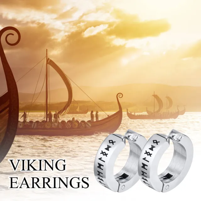 Men Norse Viking Runes Hoop Earring Huggie Ear Clip Amulet Letter Words Jewelry