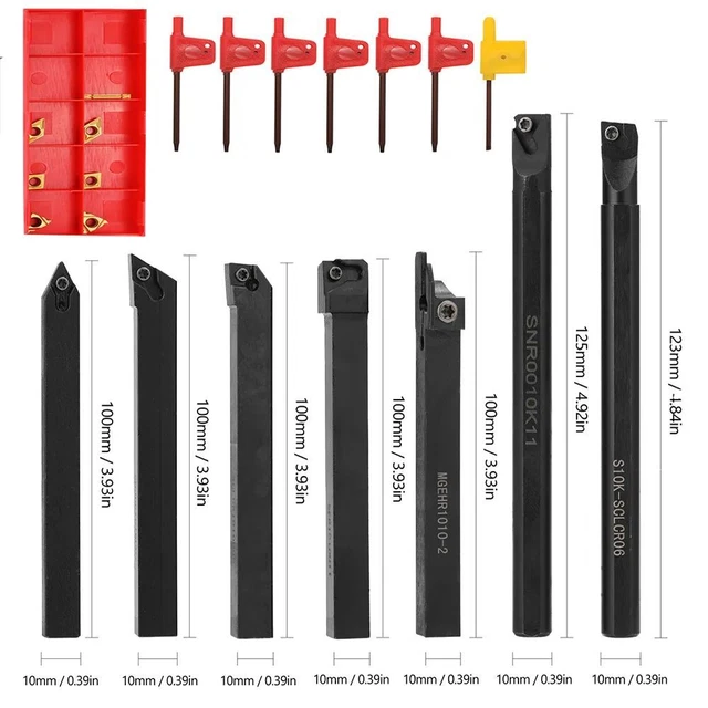 21Pcs Lathe Turning Tool Holder Metal 8-12mm Shank Milling Rod Inserts Wrenches