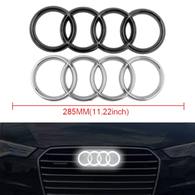 Emblème de Grille Avant Anneau Lumineux LED Badge pour Audi Noir Argent 285mm