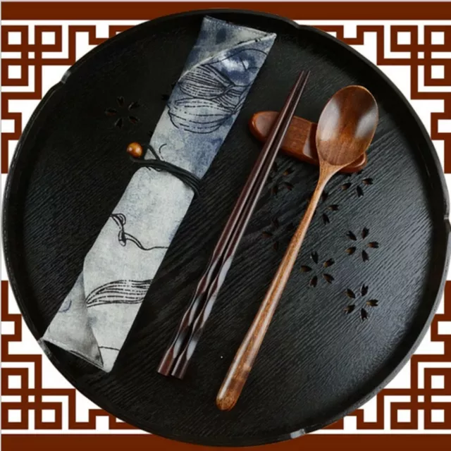 Japanese Vintage Wooden Chopsticks Spoon Tableware 2pcs Set New Gift