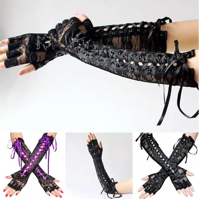 NEW WOMENS LONG Sexy Steampunk Gothic Biker Lace-Up Corset Arm Fingerless  Gloves $13.99 - PicClick