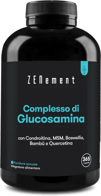 Glucosamina con Condroitina, MSM, Boswellia, Bambù e Quercetina, 365 Capsule...