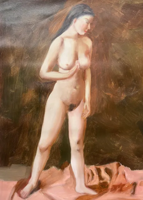 Portrait Woman Nude Bare Moody Realism Oil Painting Original Art 23X 19 Unsigned