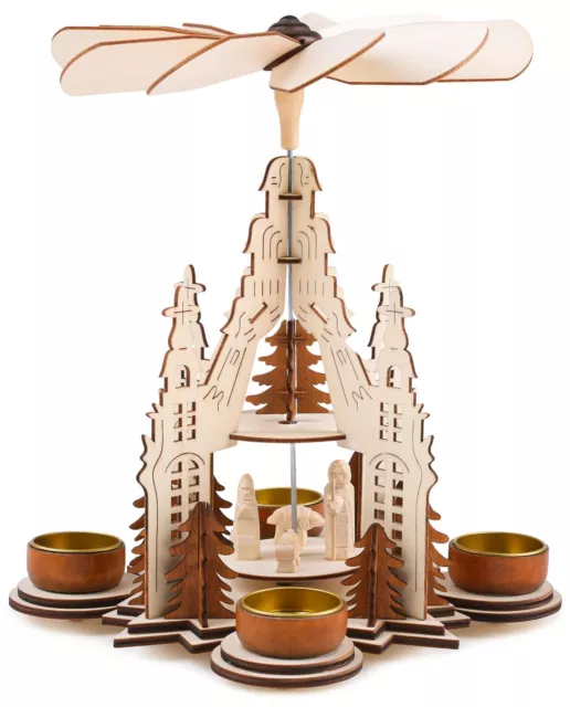 BRUBAKER Weihnachtspyramide Teelicht Holzpyramide 2 Etagen 29 cm Kathedralen