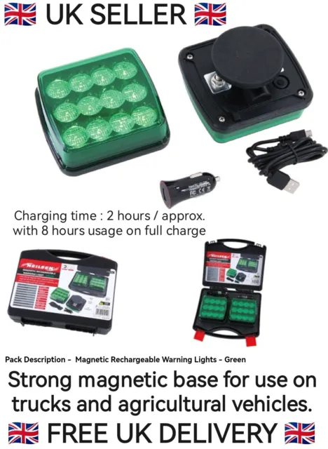 Kabellose LED grüne Warnleuchten magnetisch wiederaufladbar 12 24 V LKW LANDWIRTSCHAFT
