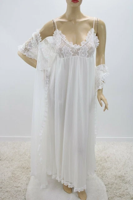VINTAGE TOSCA NIGHTGOWN Pink Chiffon Empire Waist Puff Sleeve Peignoir ...