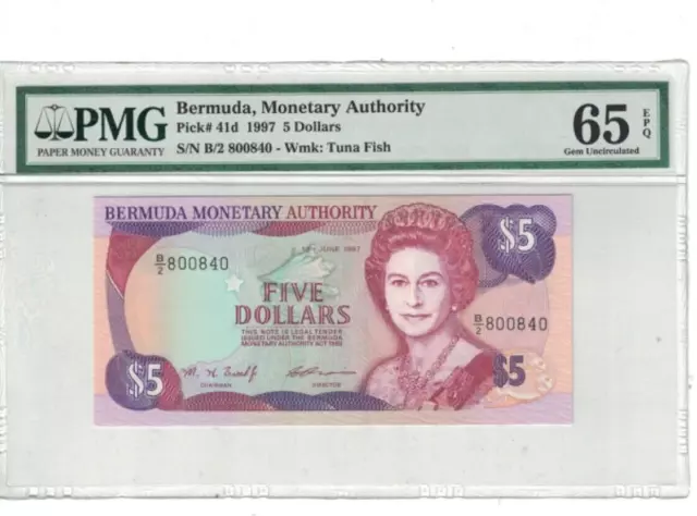 Bermuda $5 Dollars 1997 Pick# 41d PMG: 65 EPQ GEM UNC. #PL2522