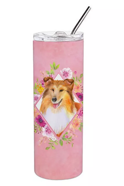 Sheltie Pink Flowers Stainless Steel 20 oz Skinny Tumbler CK4182TBL20