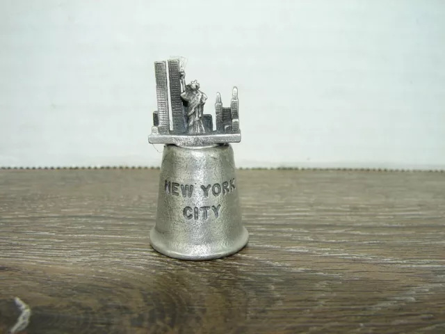 Vintage Thimble - New York City  Skyline on Top - Twin Towers ,Statue of Liberty