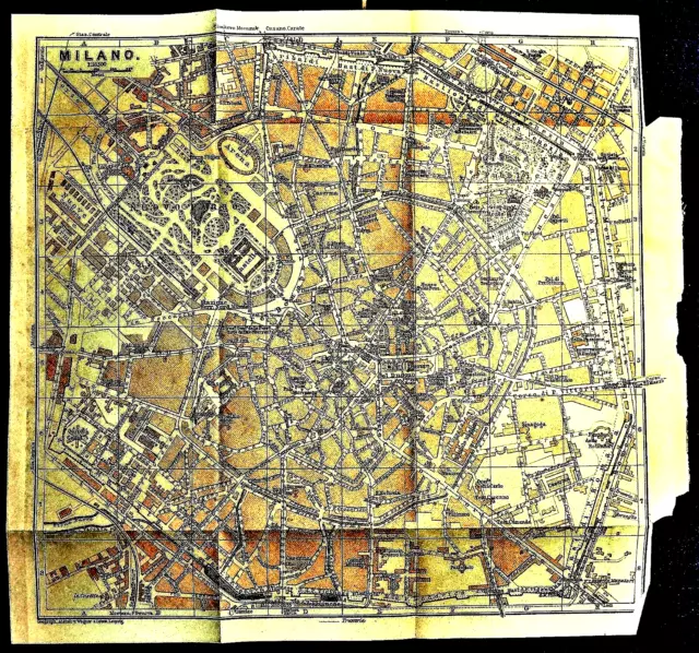 Baedeker Italia Settentrionale - Antica Mappa Topografica - Milano - 1901