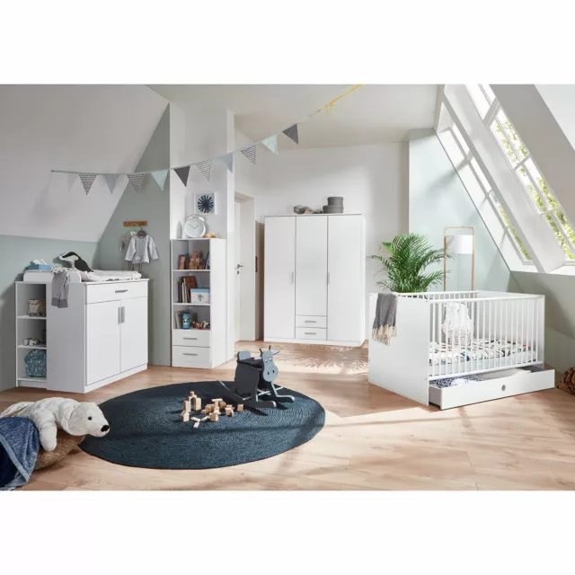 Babyzimmer Set Kiel weiß Erstausstattung Babybett Schrank Wickelkommode Regal