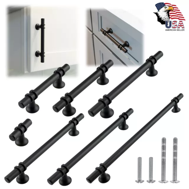 Black Modern Cabinet Handles T Bar Pulls Kitchen Drawer Hardware Stainless Steel