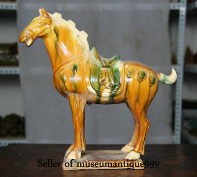 8" Old Chinese Tang Sancai Porcelain Dynasty Tang Horse Horse Statue Sculpture