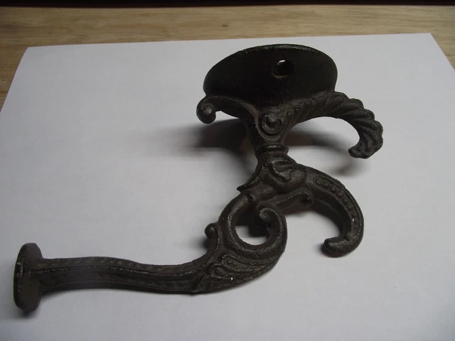 Large Cast Iron Coat Triple Hook Ornate Victorian Hall Tree Wall Antique Vintage