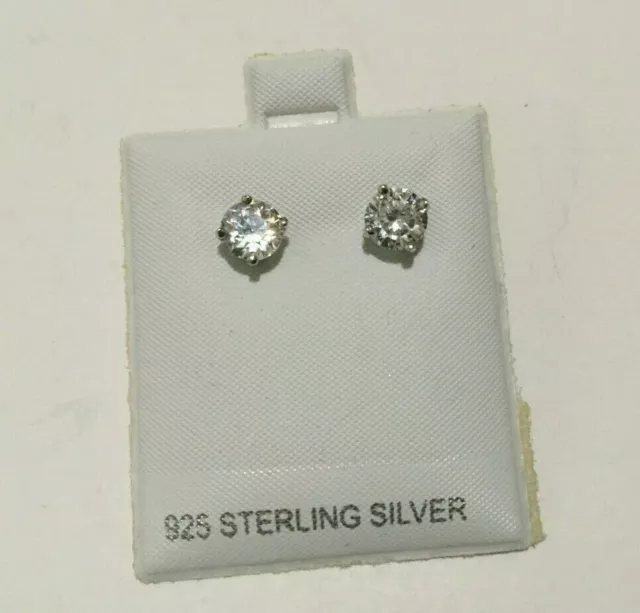 New in Box Sterling Silver Crystal  6mm Round Princess Cut  Stud Earrings