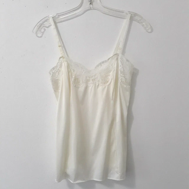 WONDER MAID Ivory Cami Camisole Silky Nylon Lace Adjustable Straps Size 32