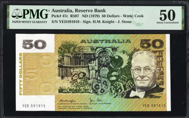 Australia 50 Fifty Dollars P47c R507 1979 Knight Stone PMG50 aUNC Banknote CRISP