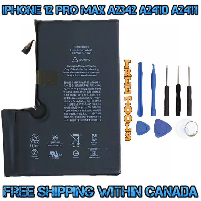 New 3687 mAh Replacement Battery with Adhesive for iPhone 12 Pro Max A2342 A2410