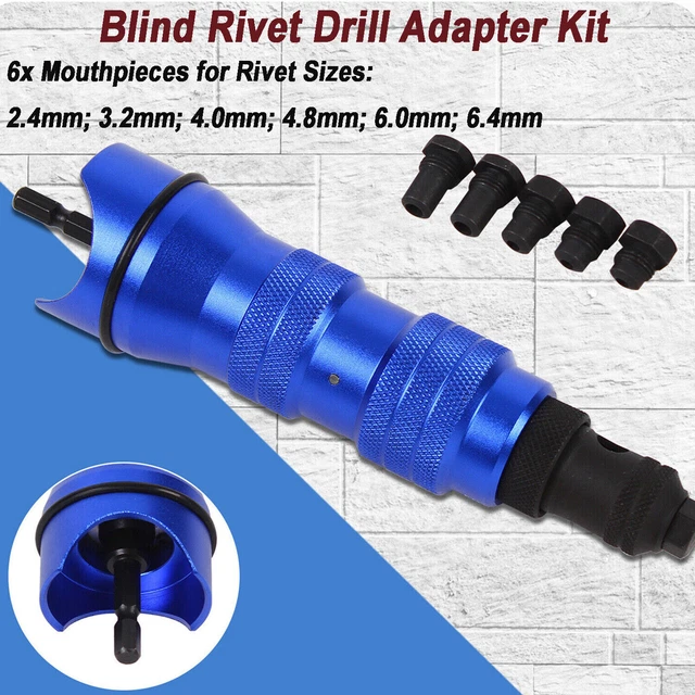 BLIND RIVET DRILL Adapter Kit Rivet Attachment Riveter Inser Tool 6x