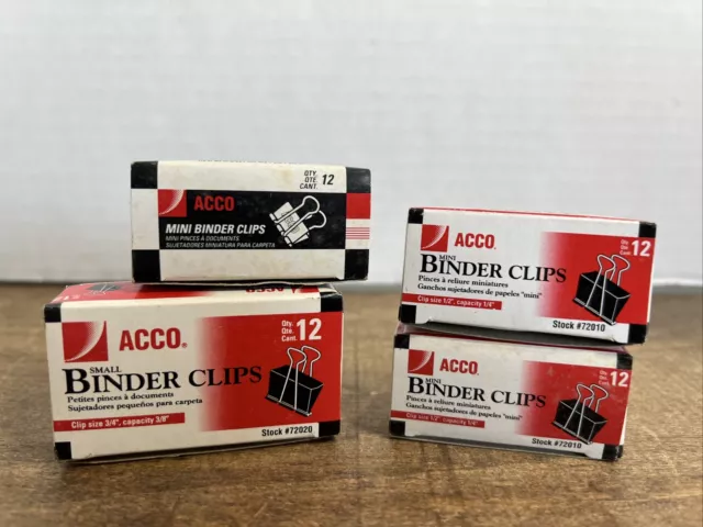 Acco Lot Of 4 - 1 Small Binder Clips 12 Count, Size 3/4" 3 Mini 1/2” Boxes