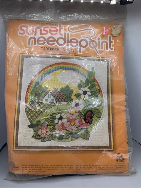 KIT DE AGUJA SUNSET ""Rainbow Cottage"" Diseño Talla 12"" x 12"" en malla 10