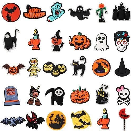 Halloween Theme Shoe Decor Charms, 30PCS Pumpkin Witch Ghost Bat Shoe