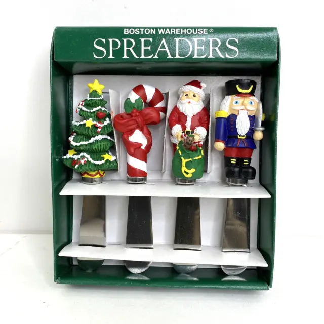 1999 Boston Warehouse Christmas Spreaders Set Santa Tree Nutcracker Candy Cane