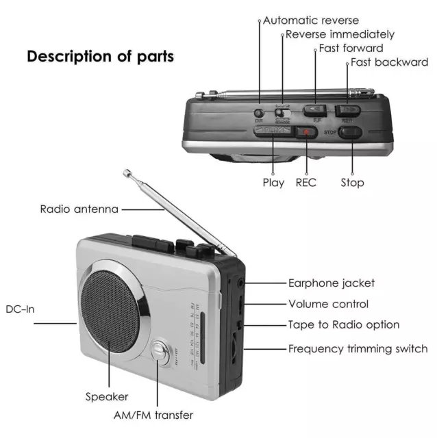 Mini Audio Retro Personal Kassettenspieler Wireless AM / FM Radio Kassettenrecor 3