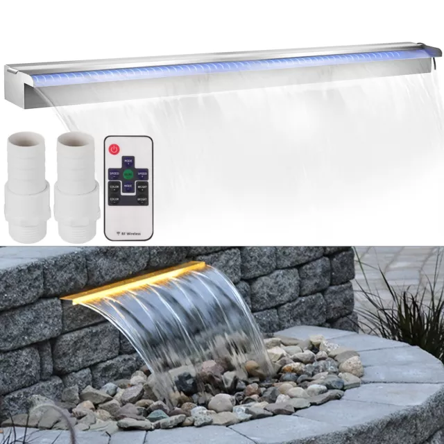 VEVOR 35.4" Pool Fountain Waterfall Spillway Stainless Steel 18 Color LED Pond
