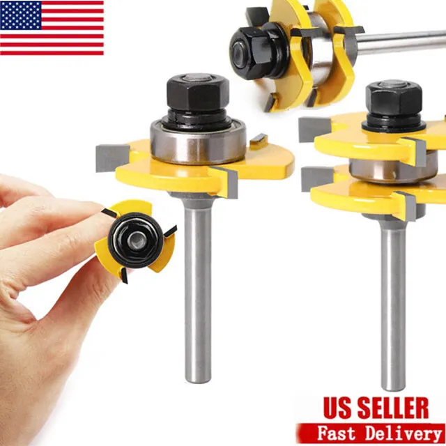 2 PCS Tongue and Groove Router Bit Set 1/4 Shank 3 Teeth Adjustable T Shape Bits