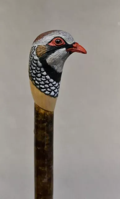 Red Partridge Head Walking Stick Hand Carved Wooden Walking Cane X_Mass Gift A