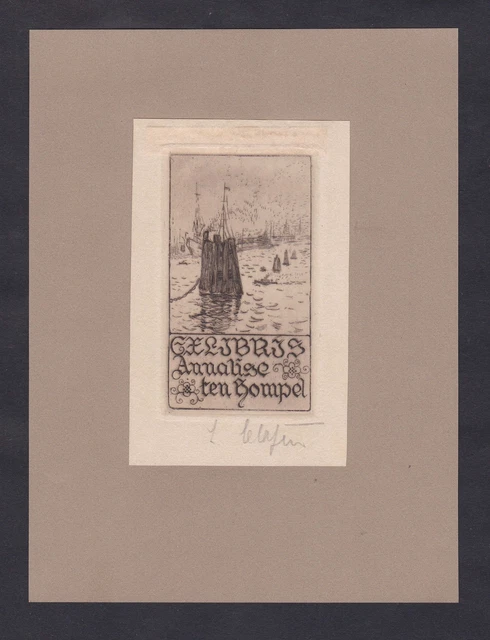 L. Clasen Exlibris Radierung etching Annalise ten Hompel Hafen Schiff signed