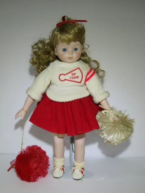 Vtg Hello Dolly Signature Series Porcelain Blair Doll Cheerleader W/ Tag & Stand