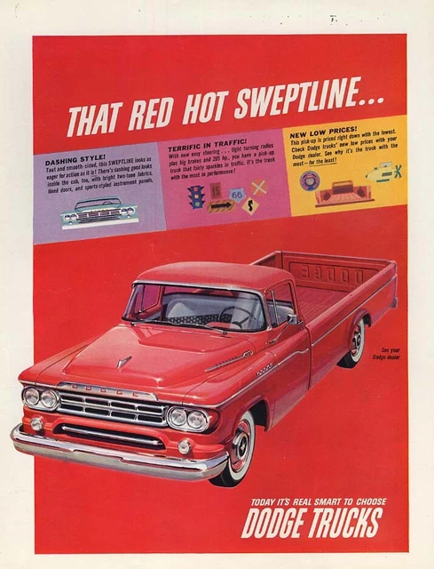 Dashing style! Dodge Sweptline Pickup Truck ad 1959 SEP