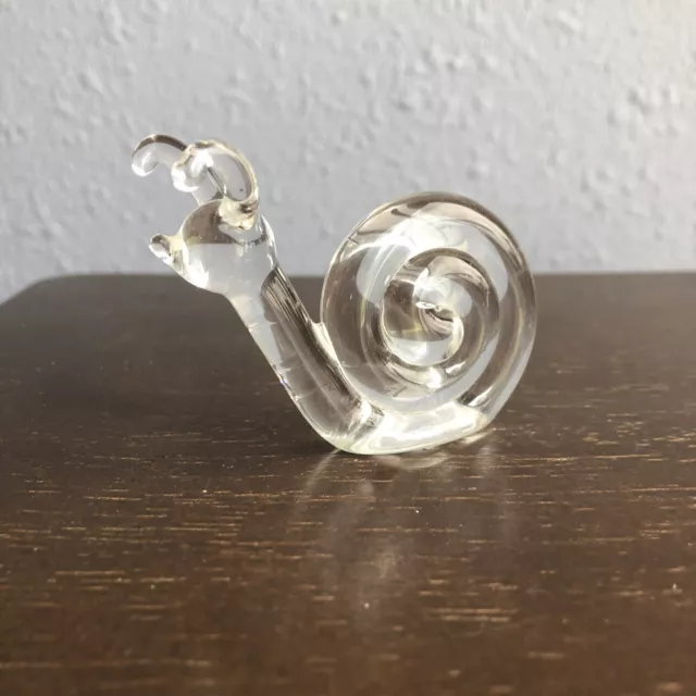 Hand Blown Art Glass Clear Small 3” Snail Figurine Unknown Hallmark on Bottom