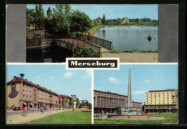 MERSEBURG, GOTTHARDTEICH, BAHNHOF mit Hochhaus, Ansichtskarte, Bartko