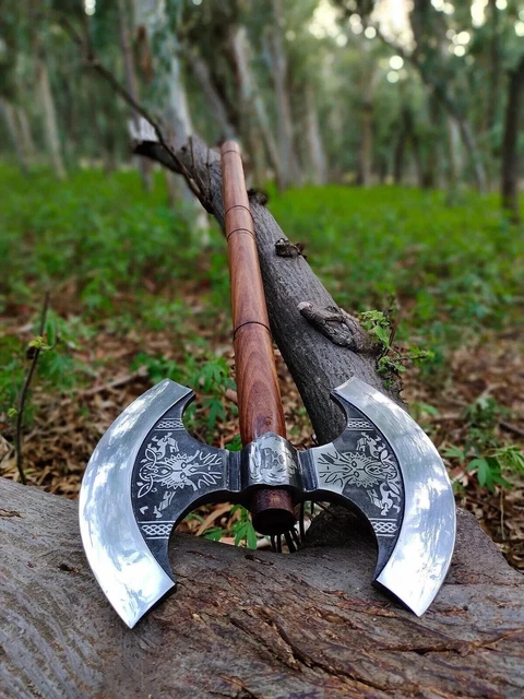 Medieval Viking Axe Double Head Hand forged Viking Axe Carbon Steel Handmade PT