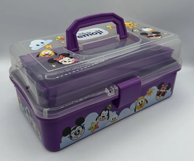 Disney Emoji Deluxe Art Box, Purple Tackle Box, Carry Case with Handle