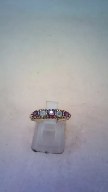 Vintage Hallmarked 9 ct Gold, Ruby & Opal Ring Size P.