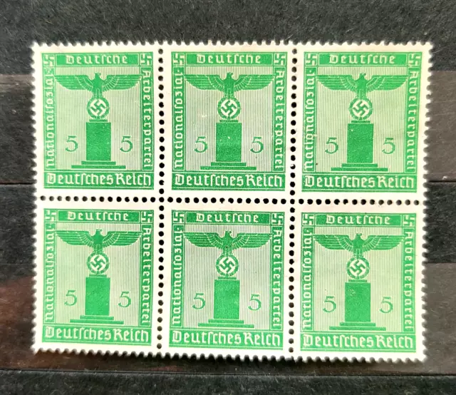 German genuine block of 6 stamps Officials EAGLE ON THE BASE 5pf swastika ww2