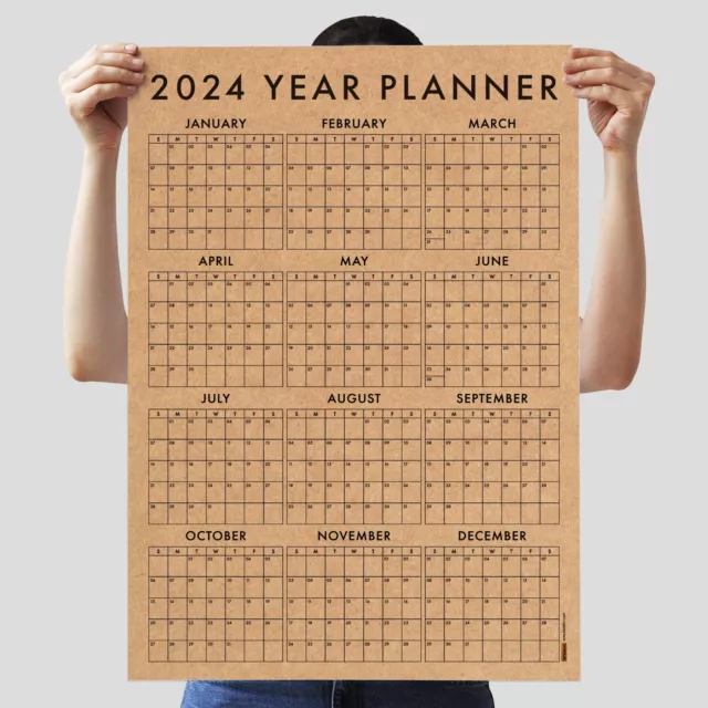KRAFT PAPER 2024 Year Planner, Minimal 2024 Wall Calendar, SUNDAY Start