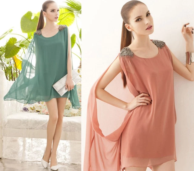 mini abito chiffon decorazioni con strass vestito maxi maglia donna sera