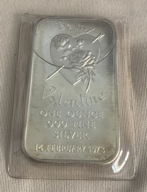 1973 Vintage Be My Valentine One Ounce .999 Fine Silver Art Bar Madison Mint