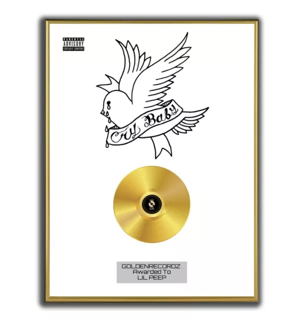 Lil Peep Poster, Cry Baby GOLD/PLATINIUM CD, gerahmtes Poster HipHop Rap WallArt